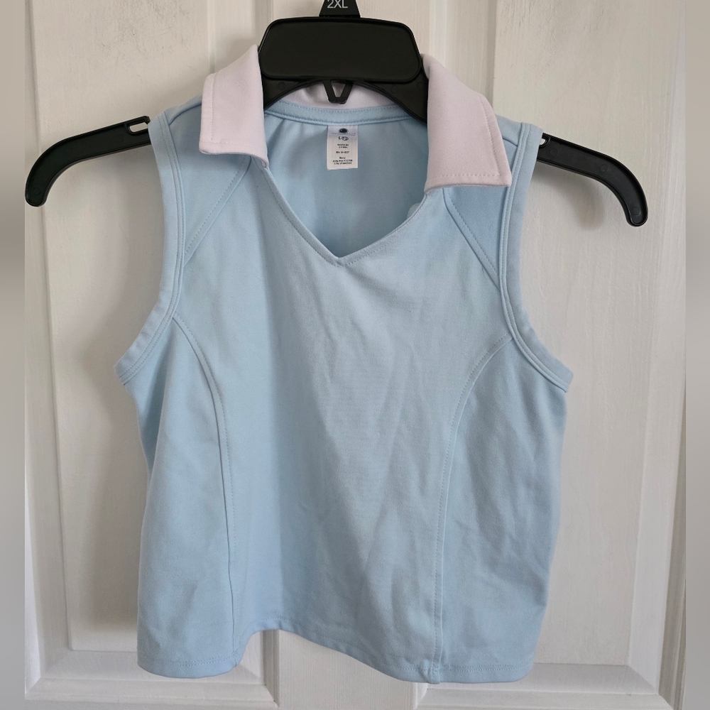 Yogalicious Girls Lux Monica Polo Tank Blue White Athletic Sleeveless Size LG 12